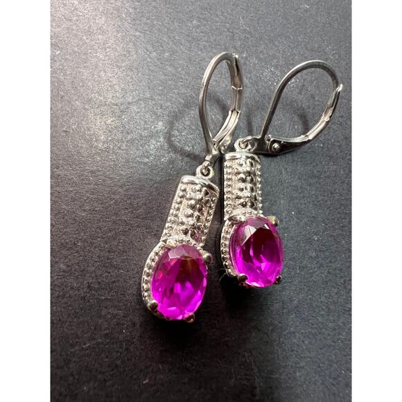 NEW Orchid quartz dangle lever back earrings in stainless steel - Picture 6 of 11